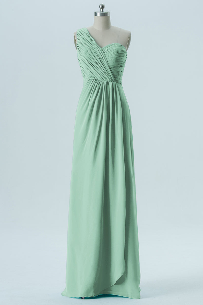 Chiffon Column One Shoulder Sleeveless Bridesmaid Dress-B13667