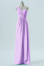 Chiffon Column One Shoulder Sleeveless Bridesmaid Dress-B13667