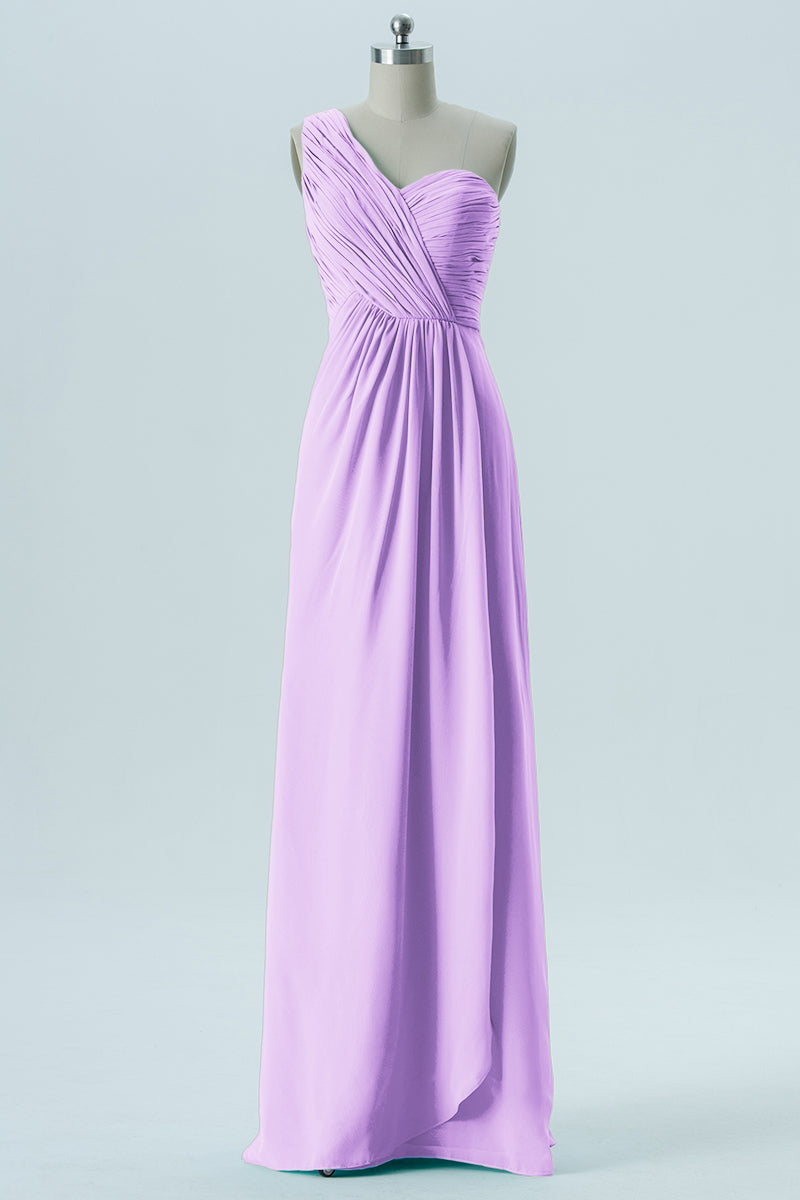 Chiffon Column One Shoulder Sleeveless Bridesmaid Dress-B13667