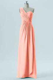 Chiffon Column One Shoulder Sleeveless Bridesmaid Dress-B13667