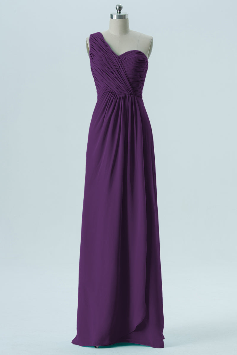 Chiffon Column One Shoulder Sleeveless Bridesmaid Dress-B13667