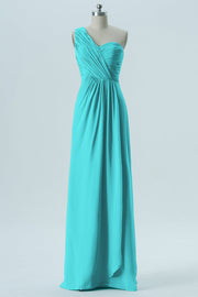 Chiffon Column One Shoulder Sleeveless Bridesmaid Dress-B13667