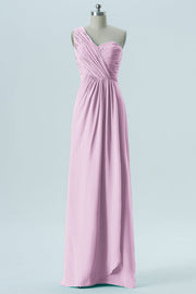 Chiffon Column One Shoulder Sleeveless Bridesmaid Dress-B13667