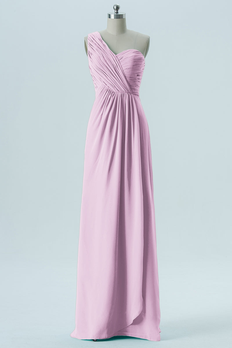 Chiffon Column One Shoulder Sleeveless Bridesmaid Dress-B13667