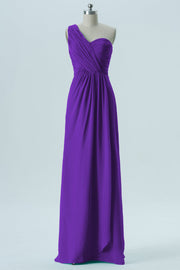 Chiffon Column One Shoulder Sleeveless Bridesmaid Dress-B13667