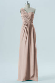 Chiffon Column One Shoulder Sleeveless Bridesmaid Dress-B13667