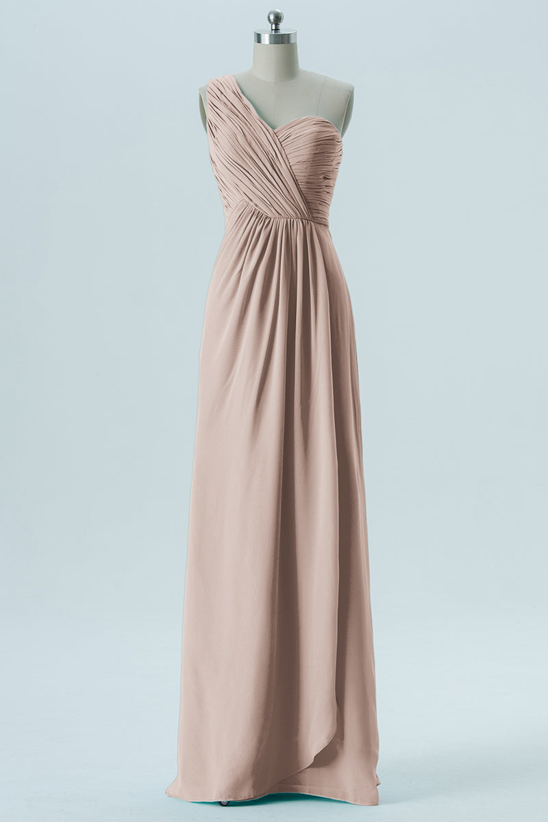 Chiffon Column One Shoulder Sleeveless Bridesmaid Dress-B13667