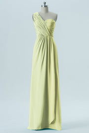 Chiffon Column One Shoulder Sleeveless Bridesmaid Dress-B13667