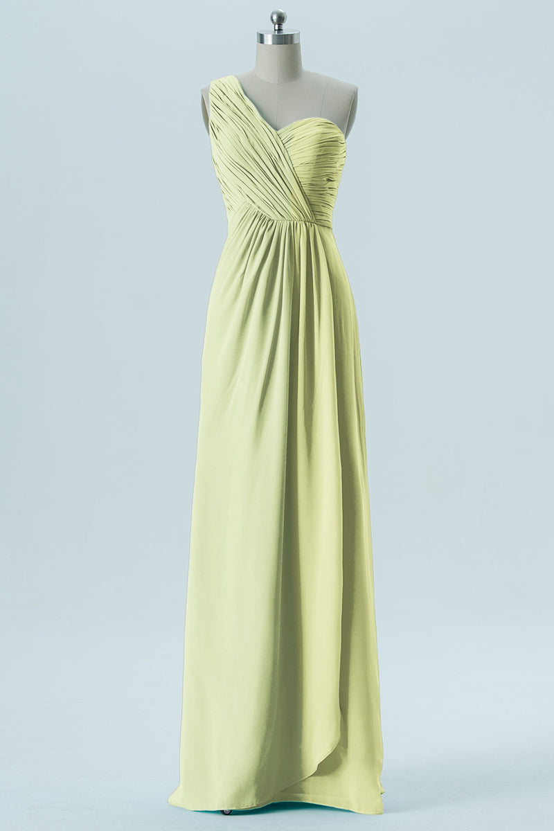 Chiffon Column One Shoulder Sleeveless Bridesmaid Dress-B13667