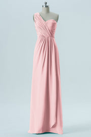 Chiffon Column One Shoulder Sleeveless Bridesmaid Dress-B13667