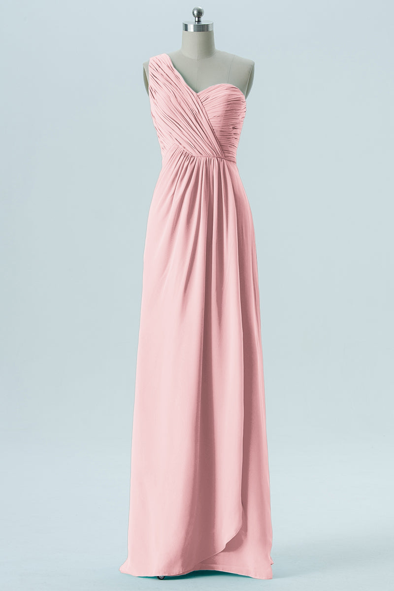 Chiffon Column One Shoulder Sleeveless Bridesmaid Dress-B13667