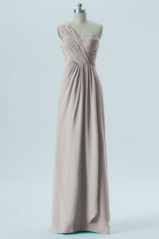 Chiffon Column One Shoulder Sleeveless Bridesmaid Dress-B13667
