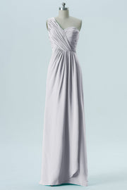 Chiffon Column One Shoulder Sleeveless Bridesmaid Dress-B13667