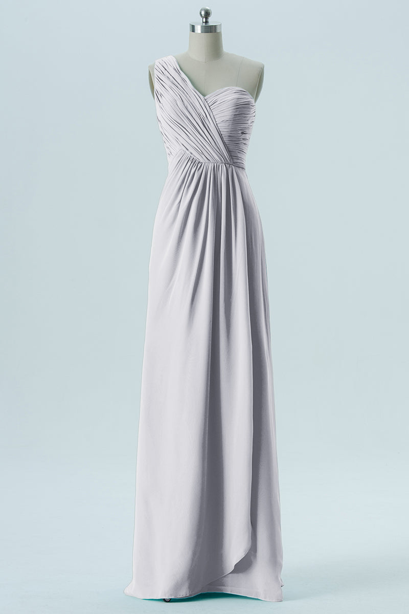 Chiffon Column One Shoulder Sleeveless Bridesmaid Dress-B13667