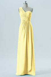 Chiffon Column One Shoulder Sleeveless Bridesmaid Dress-B13667