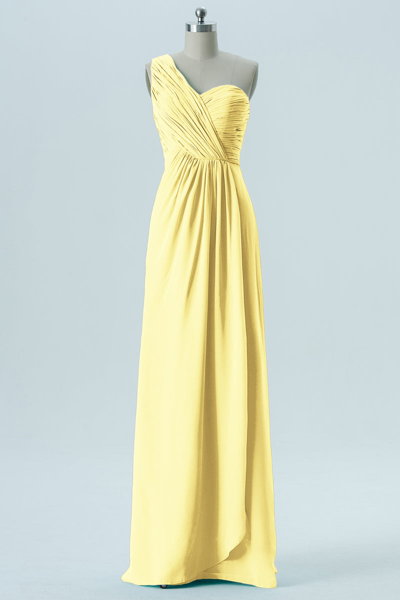 Chiffon Column One Shoulder Sleeveless Bridesmaid Dress-B13667