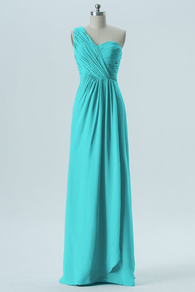 Chiffon Column One Shoulder Sleeveless Bridesmaid Dress-B13667