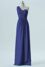 Chiffon Column One Shoulder Sleeveless Bridesmaid Dress-B13667