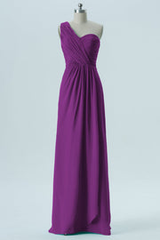 Chiffon Column One Shoulder Sleeveless Bridesmaid Dress-B13667