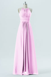 Chiffon Column Halter Sleeveless Bridesmaid Dress-B13670