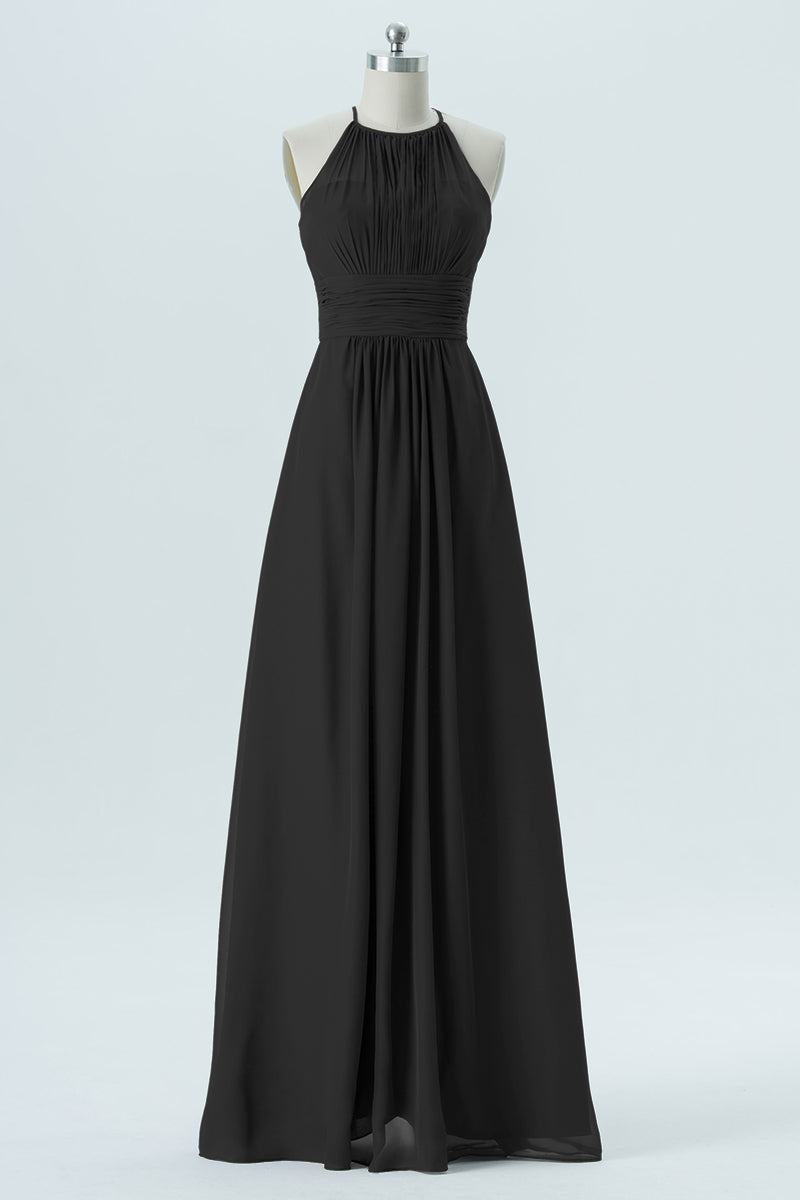 Chiffon Column Halter Sleeveless Bridesmaid Dress-B13670