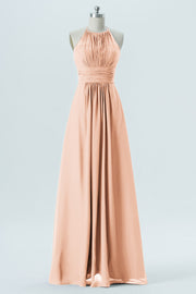 Chiffon Column Halter Sleeveless Bridesmaid Dress-B13670