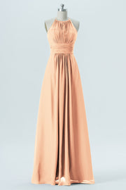 Chiffon Column Halter Sleeveless Bridesmaid Dress-B13670