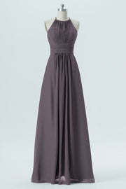 Chiffon Column Halter Sleeveless Bridesmaid Dress-B13670