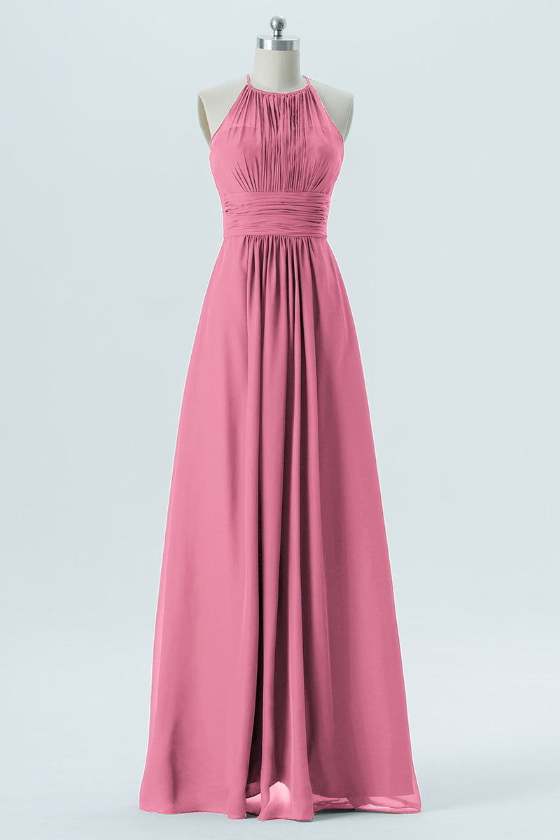 Chiffon Column Halter Sleeveless Bridesmaid Dress-B13670