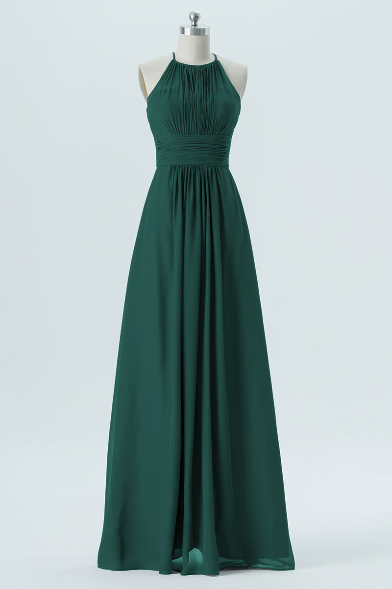 Chiffon Column Halter Sleeveless Bridesmaid Dress-B13670