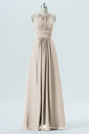 Chiffon Column Halter Sleeveless Bridesmaid Dress-B13670