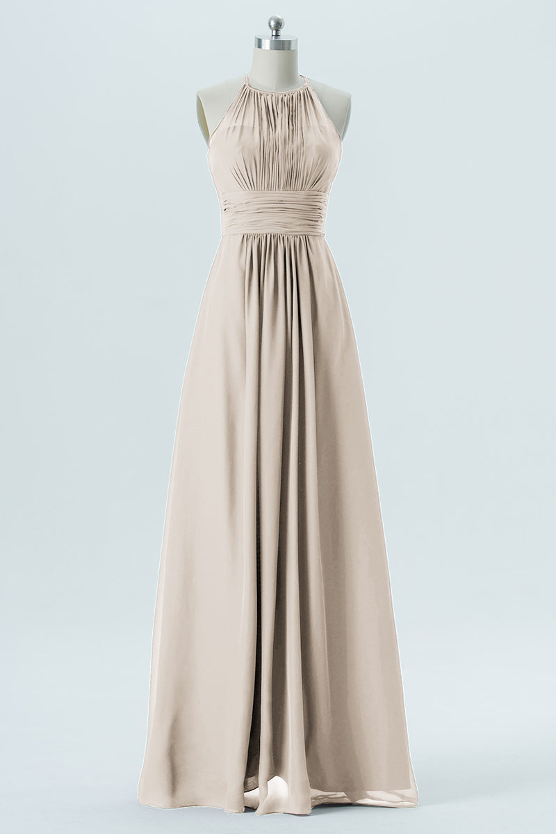 Chiffon Column Halter Sleeveless Bridesmaid Dress-B13670