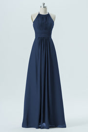 Chiffon Column Halter Sleeveless Bridesmaid Dress-B13670