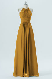 Chiffon Column Halter Sleeveless Bridesmaid Dress-B13670