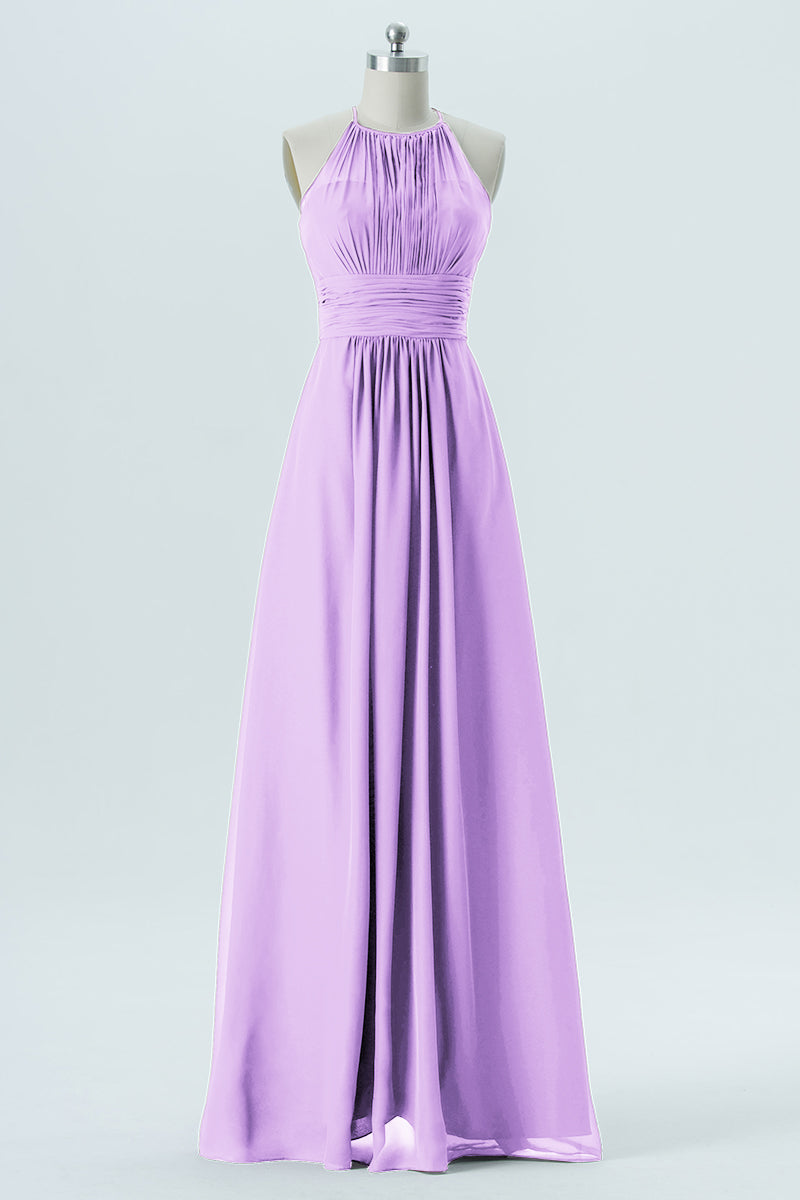 Chiffon Column Halter Sleeveless Bridesmaid Dress-B13670