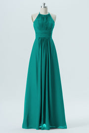 Chiffon Column Halter Sleeveless Bridesmaid Dress-B13670