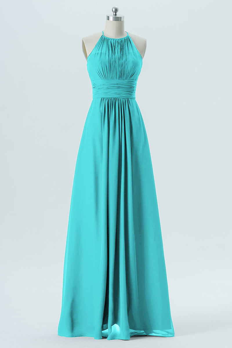 Chiffon Column Halter Sleeveless Bridesmaid Dress-B13670