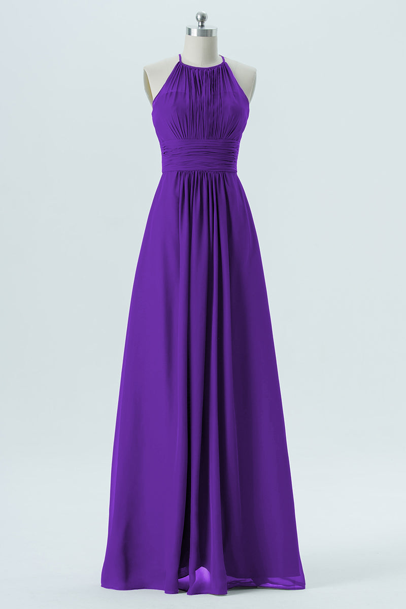 Chiffon Column Halter Sleeveless Bridesmaid Dress-B13670