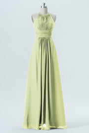 Chiffon Column Halter Sleeveless Bridesmaid Dress-B13670