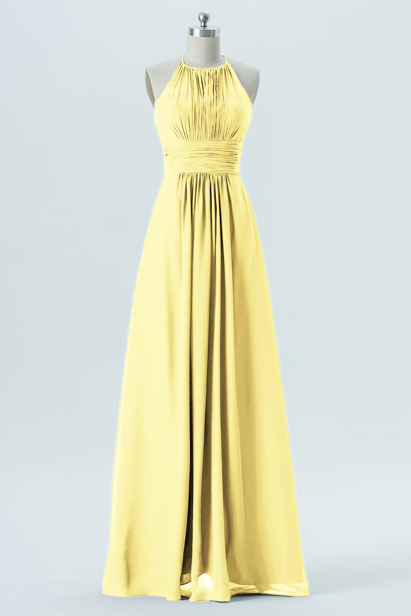Chiffon Column Halter Sleeveless Bridesmaid Dress-B13670