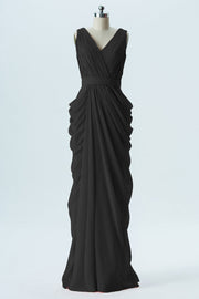 Chiffon Column V-Neck Sleeveless Bridesmaid Dress-B13672