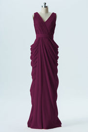 Chiffon Column V-Neck Sleeveless Bridesmaid Dress-B13672