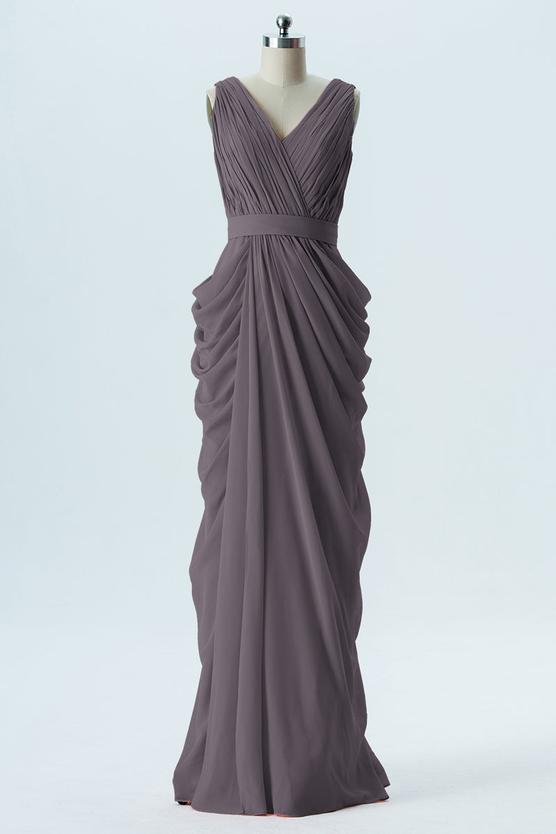 Chiffon Column V-Neck Sleeveless Bridesmaid Dress-B13672