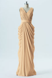 Chiffon Column V-Neck Sleeveless Bridesmaid Dress-B13672