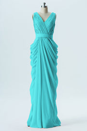 Chiffon Column V-Neck Sleeveless Bridesmaid Dress-B13672