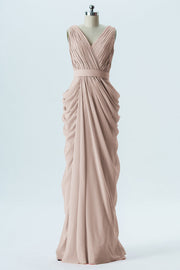 Chiffon Column V-Neck Sleeveless Bridesmaid Dress-B13672