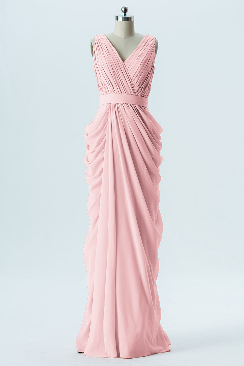 Chiffon Column V-Neck Sleeveless Bridesmaid Dress-B13672