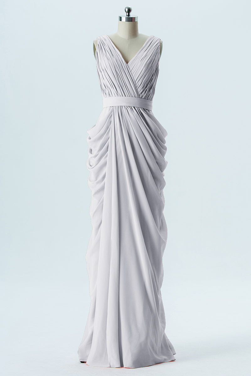 Chiffon Column V-Neck Sleeveless Bridesmaid Dress-B13672