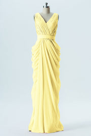 Chiffon Column V-Neck Sleeveless Bridesmaid Dress-B13672