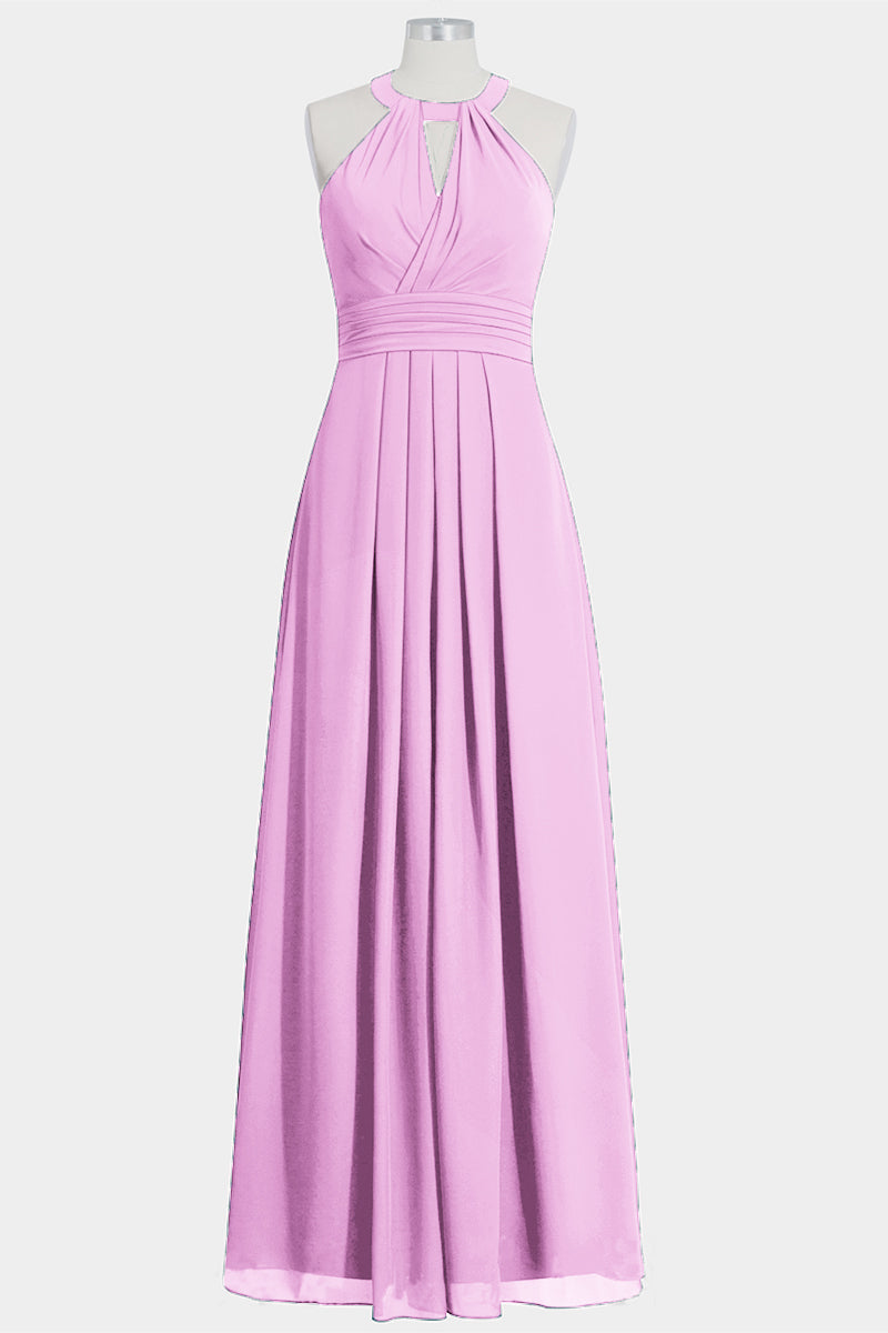 Chiffon Column Halte Sleeveless Bridesmaid Dress-B14002